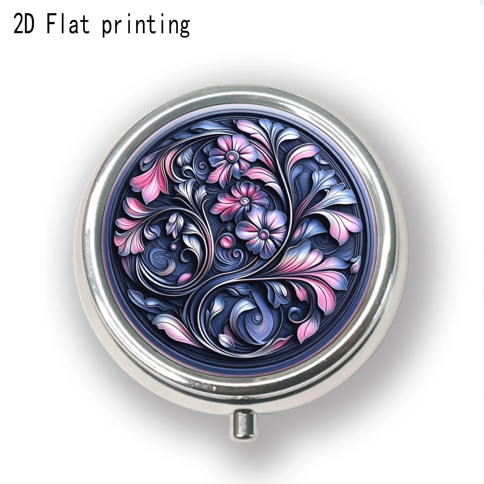 1 purple vine pattern printed metal box, 3-compartment divided metal box, decorative multi-functional metal jewelry and earring storage box, multi-compartment storage box, portable box, suitable for storing vitamins and health supplements