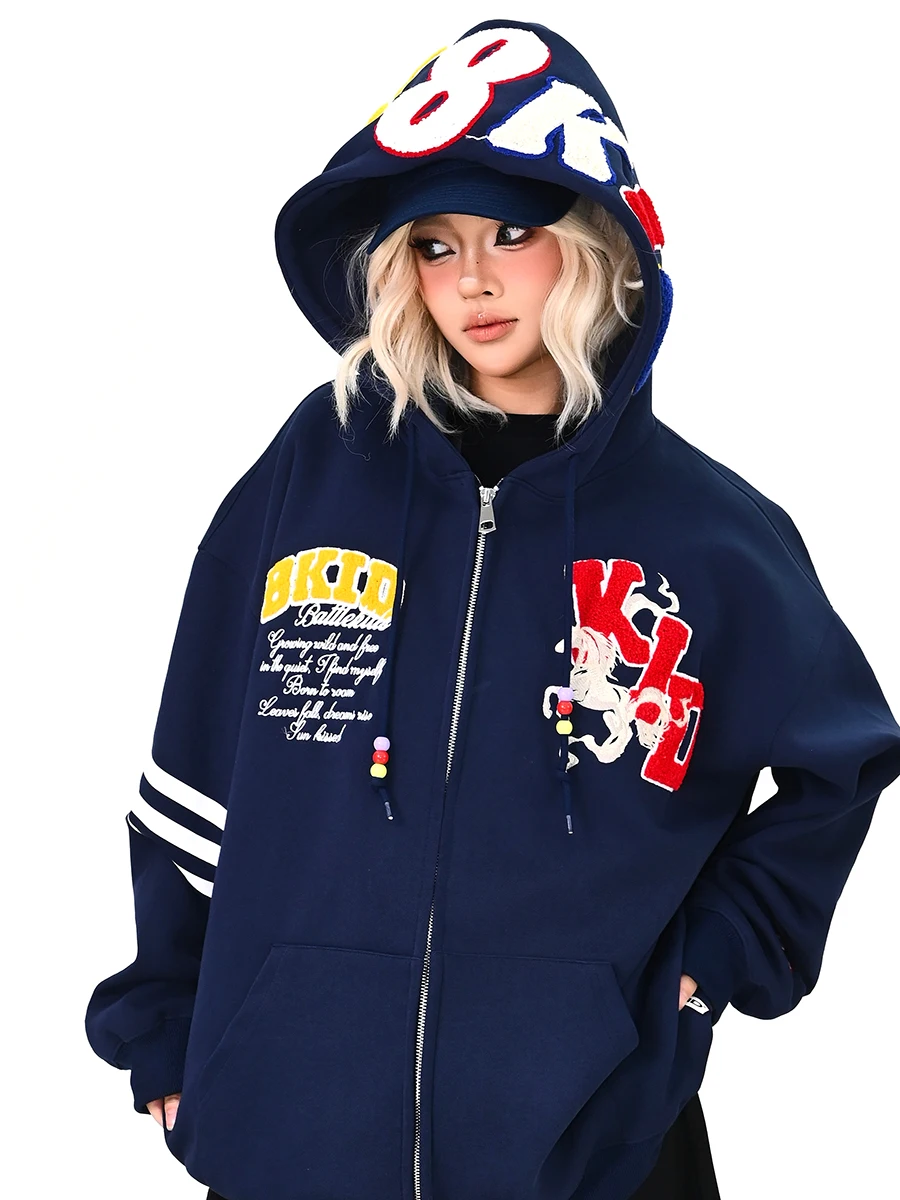 

Весна 2026 Женский оверсайз кардиган-свитшот с принтом, свободный крой, в американском университетском стиле, унисекс, уличная одежда