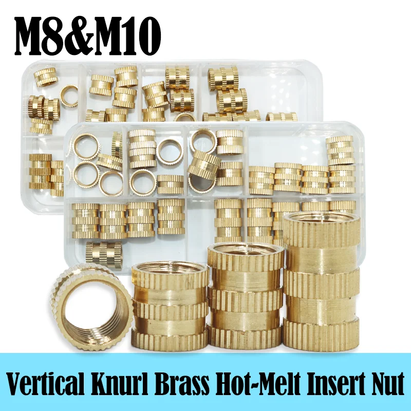 Brass Heat Set Insert Nuts M8 M10 Hot Melt Nut Insert Thread Knurled Double Twill Embedment Copper for 3D Printing Plastic Kit