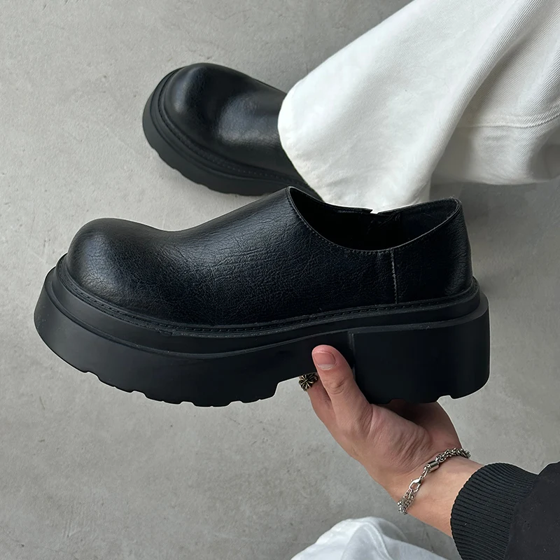 

Original height increase 7CM loafers leather shoes men's casual black Slip in derby simple work commuting formal dress shoes
