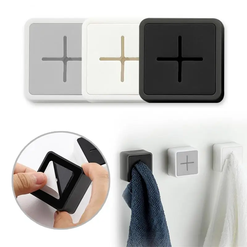 Portable Self-adhesive Hook Towel Holder Plug Rack Punch Free Towel Plug Holder Wall Mounted Bathroom Kitchen Organizer Rack To