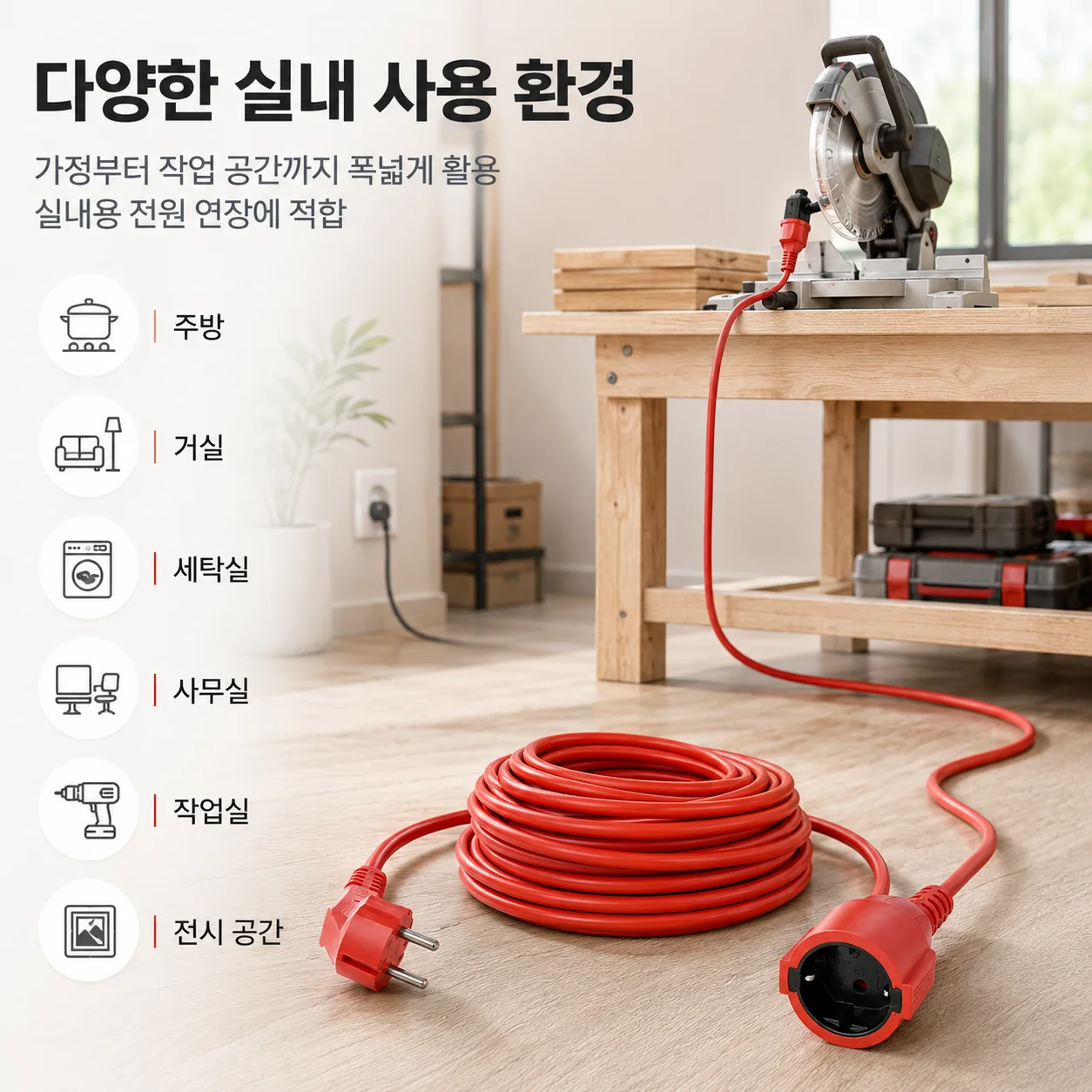 Power Strip Extension Cord 5/10/20m Cable 16A EU Outlets 4000w Electric Schuko 1.0mm Red Indoor Outdoor Plug Sockets Engineering