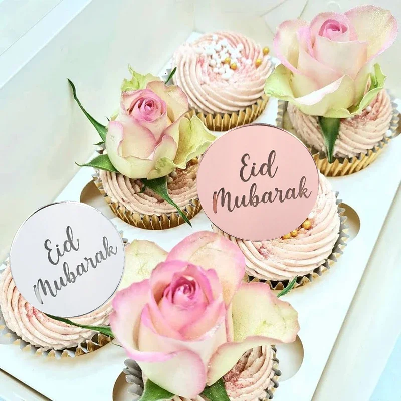 5/10pcs Eid Mubarak Acrylic Cupcake Topper Gold Ramadan Kareem Cake Topper Islamic Muslim Festival Party Cake DIY Decorations