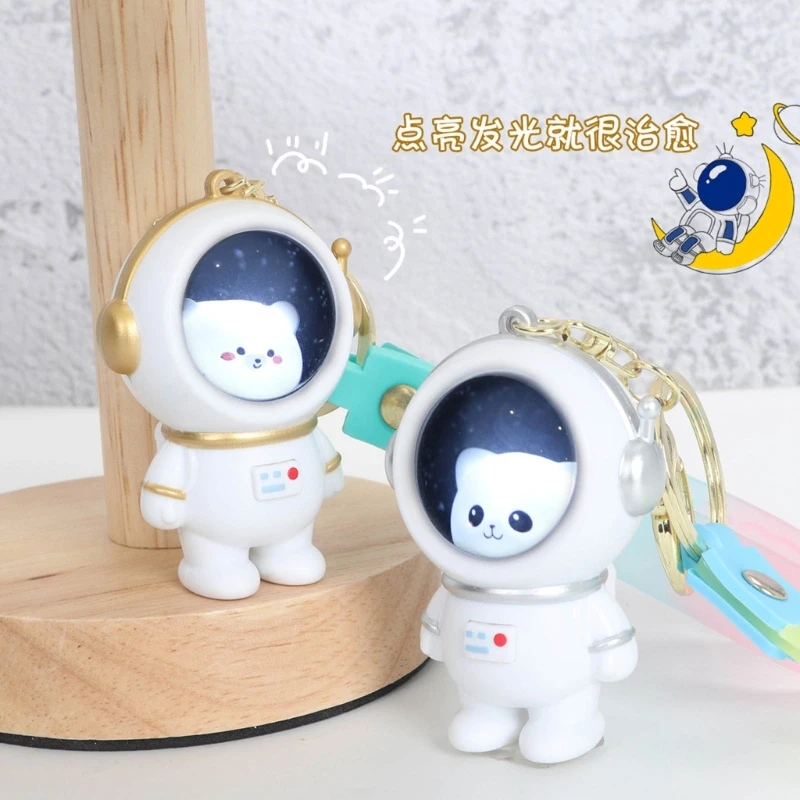 50JB Leuke Space Bear Bag Charm LED-sleutelhanger Mini Astronaut-hanger sleutelhangerbedel