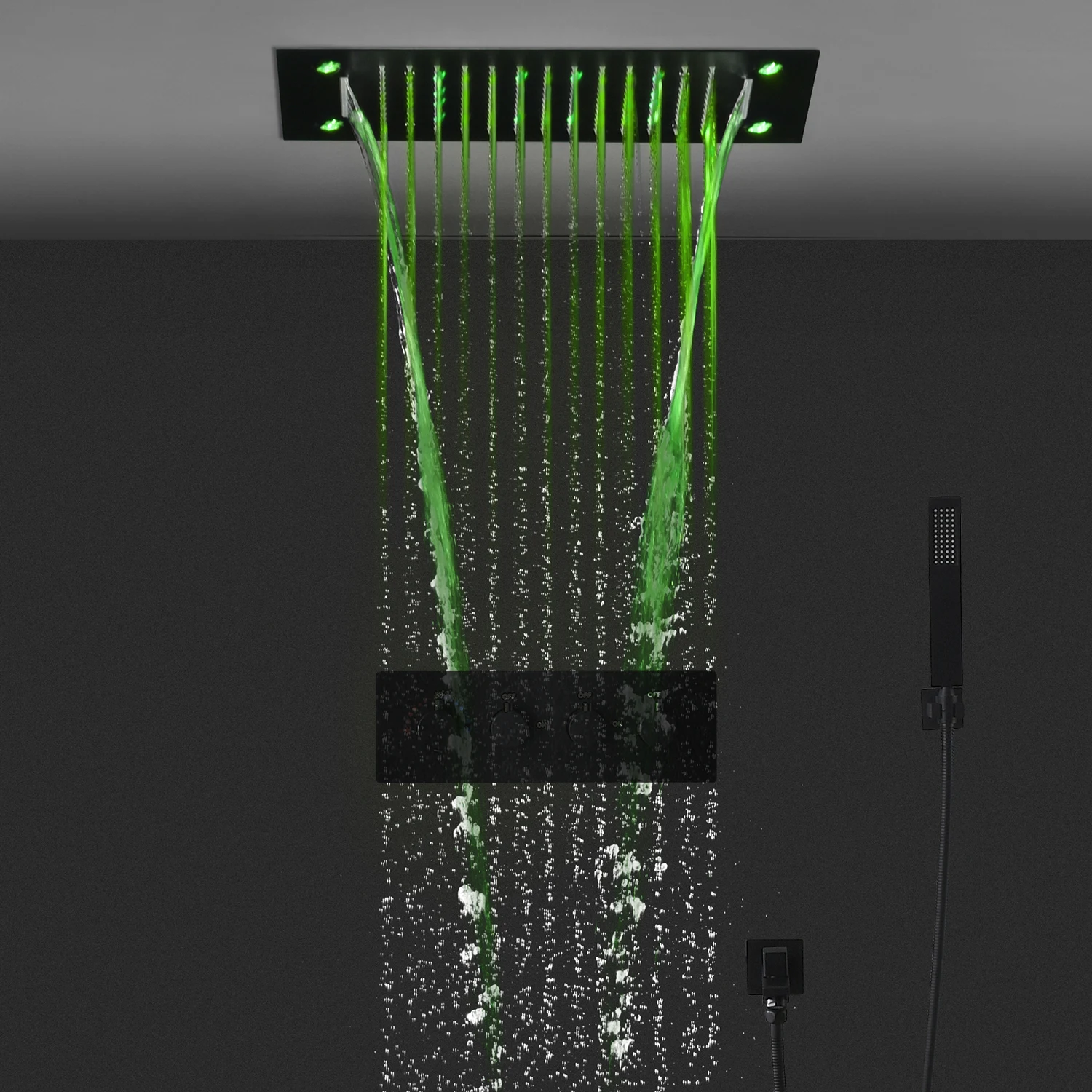 Rainfall LED Shower Head Panel Set Thermostatic Valve Mixer Divider Hand Shower