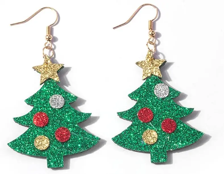Christmas Glitter Earrings Elk Snowman Christmas Festive Gifts for Women Holiday Accessory