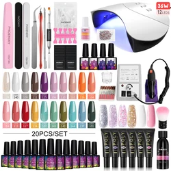 Full Maicure Set 20 Colors Gel Nail Polish with 36W Nail Lamp Quick Extension Gel Set Poly Nail Gel Complete Nail Art Tools Set