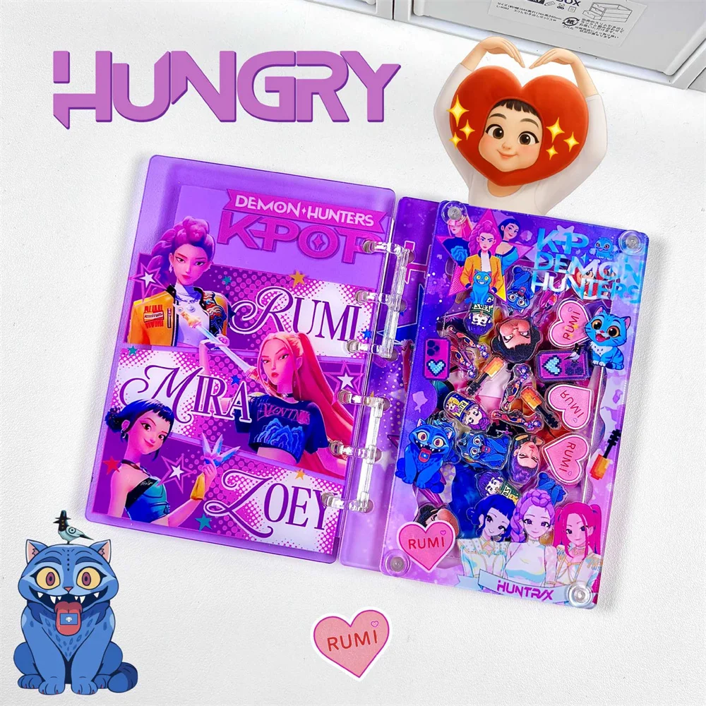 

K-Pop Demon Hunters Shake Fun Acrylic Ring Binder Handbook A7 Notebook Cute Cartoon Rumi Mira Zoey Saja Boys Diy Creative Gifts