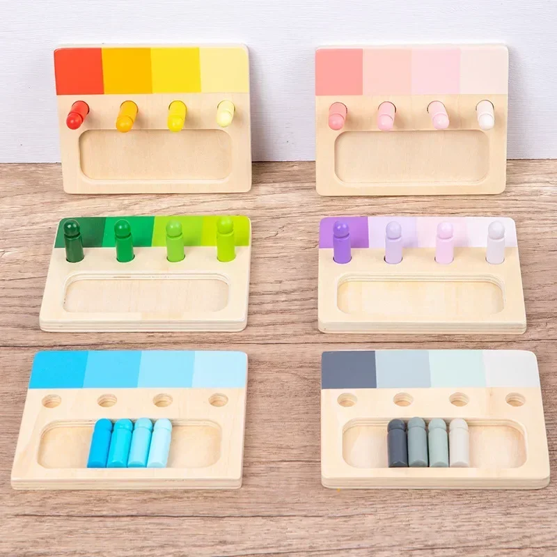 Juguete Montessori de madera para niños, sistema de detección de Color, tablero de inserción de madera de entrenamiento, juego cognitivo de colores, juguete educativo para niños, 24 colores