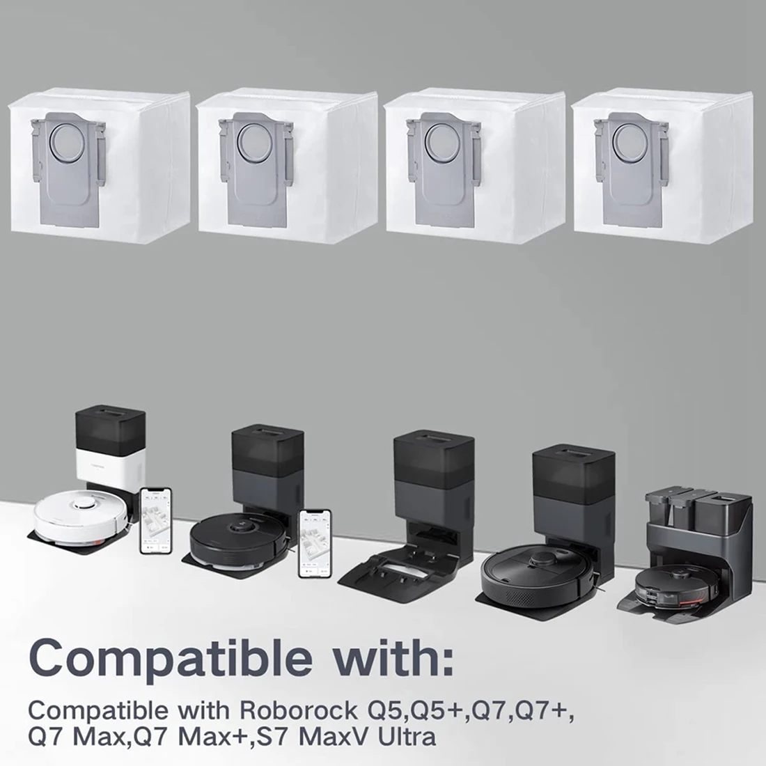 

Мешок для сбора пыли AAAF для робота-пылесоса Roborock Q5+ S7 Maxv Ultra, совместимый с пылесборником большой емкости 3 л (4 шт.)