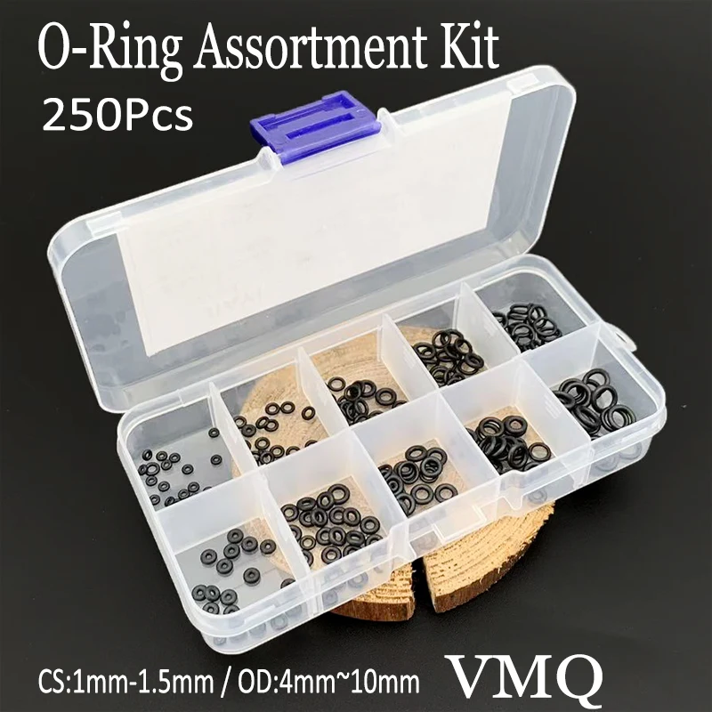 

Food Grade VMQ Silicone O-Ring Assortment Kit Non-Toxic Seals Forhousehold/Appliances Heat Resistant 250PCS CS 1-1.5mm OD 4~10mm