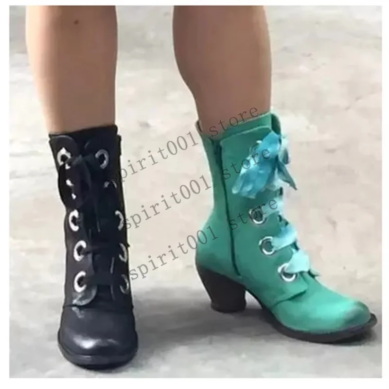 medieval-retro-halloween-british-style-lace-up-mid-heel-women's-boots-pu-leather-ankle-boots-knight-role-playing-shoes-new