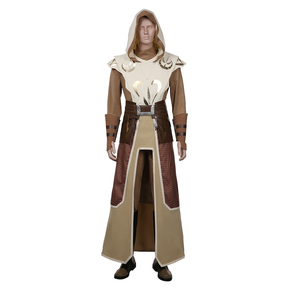 Disfraz de Cosplay de la guardia del templo Jedi para hombres adultos, traje de fantasía para hombres, bata marrón, capa, uniforme, trajes de juego de rol, The clon Cos Wars