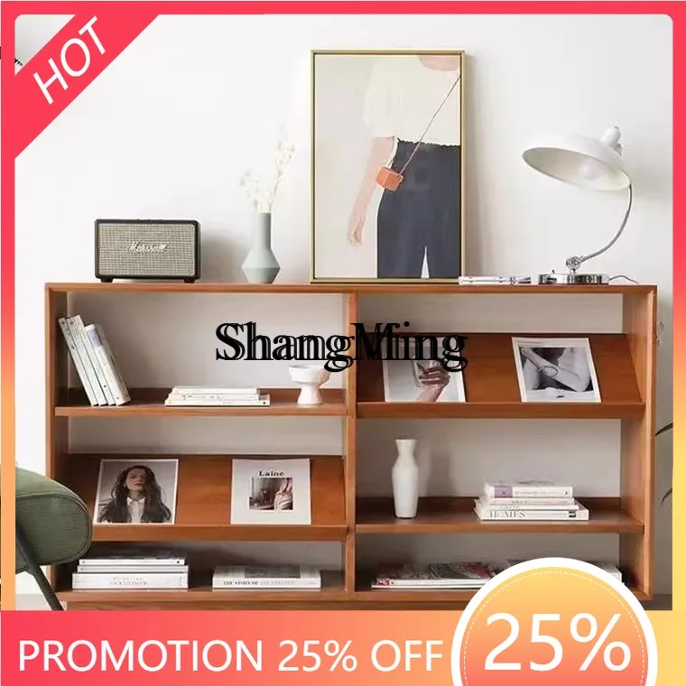 

FG bookshelf Solid wood floor-to-ceiling low bookcase Living room small apartment shelf Japanese-style combination rack