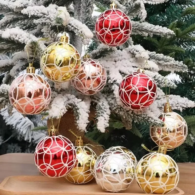 6pcs 6cm Painted Christmas Balls Set Cartoon Mini Electroplated Christmas Hanging Balls  Christmas DIY Crafts Balls