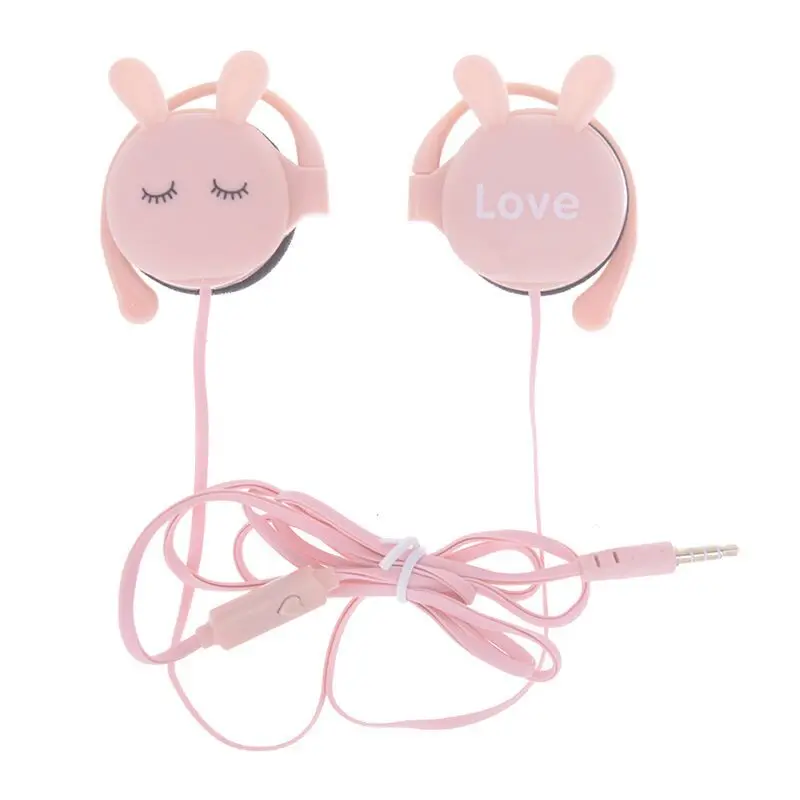 3.5mm Cute Cartoon Rabbit Ear Hook Wired Earphone Sports Running Stereo Headphone Noise Reduction Children Girl Headset