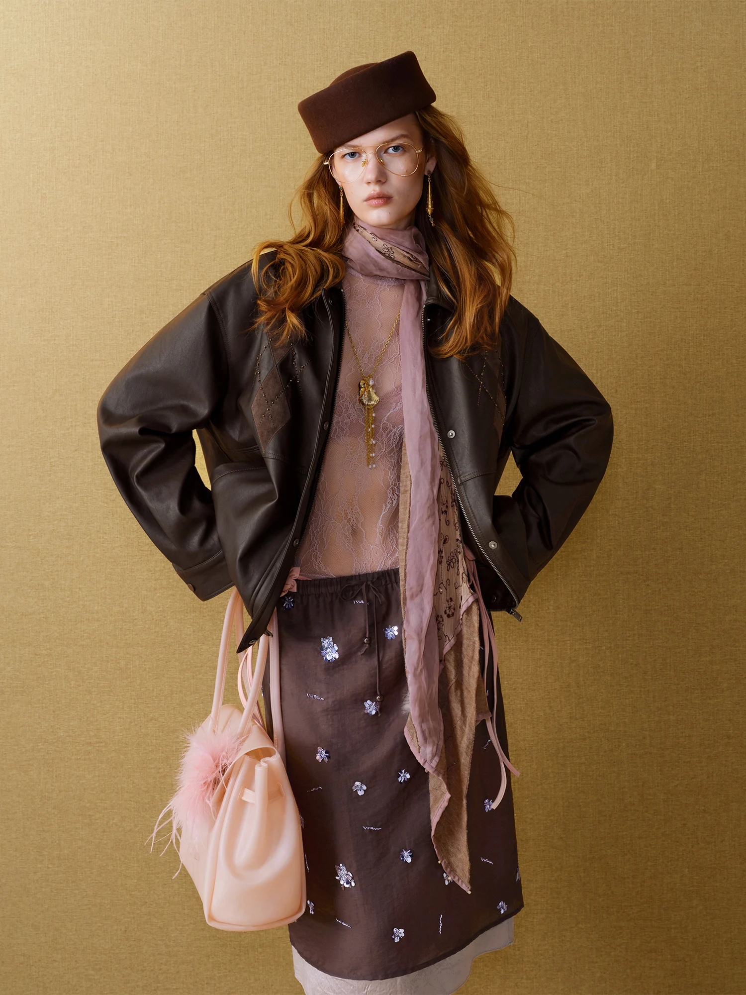 FSLE 【Premium Series】Women Vintage Brown Faux Leather Lapel Jacket 2026 Autumn Loose PU Leather Moto Coat Commute Outerwear