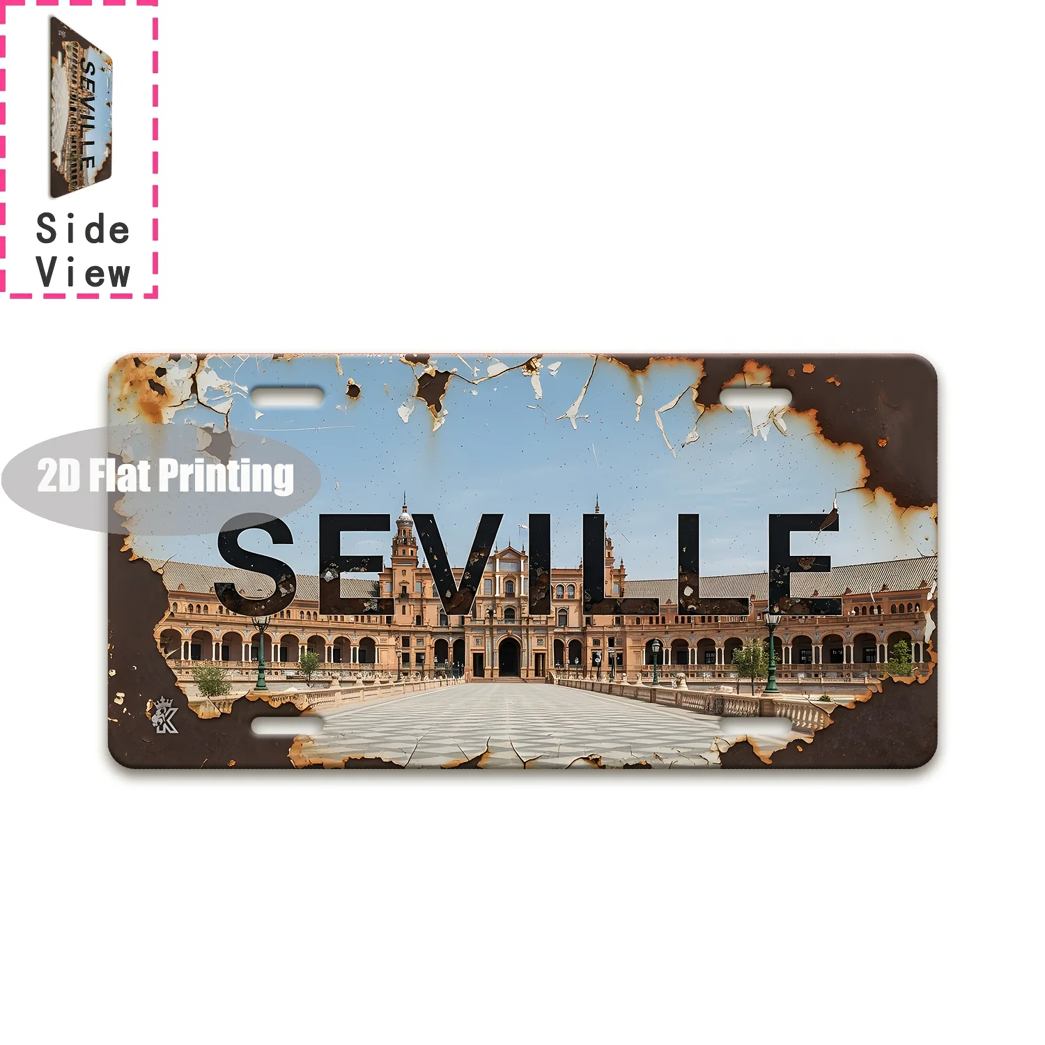 Letrero Metálico de Aluminio Vintage 2D Plano - 1 Pieza - "SEVILLE" |   Impresión plana 2D, decoración de pared para exteriores, 29,97 cm x 14,99 cm, ideal para bar, Ga