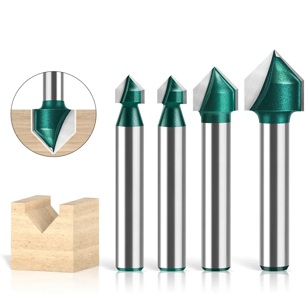 1PC 1/4 "6MM Gambo Fresa di Grado Professionale 90 Gradi a Forma di V Router Bit Piastra in alluminio-plastica Sbozzare Parete pieghevole