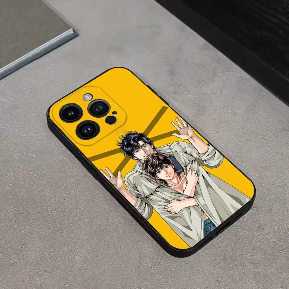 City Hunter Comic Phone Case For iPhone 16,15,14,13,12,11 Plus,Pro Max,XS,X,XR,SE,Mini,8,7,Soft Silicone Black Cover