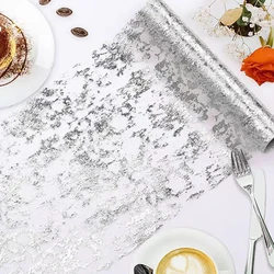 Sparkle Metallic Gold Thin Table Runners Silver/Gold Sequin Glitter Metallic Foil Thin Mesh Roll Party Wedding Christmas Decorat