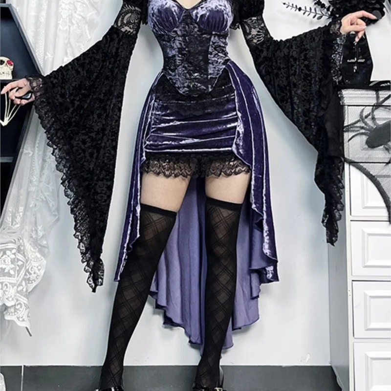 Gothic Style Purple Suit Sling Adult Lady like Woman Shawl Blouse Dress