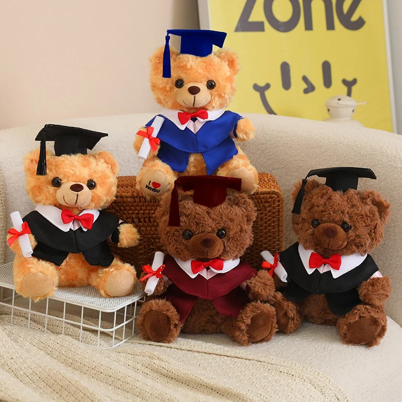 

25CM Colorful Dr. Bear Plush Toy Stuffed Animal Kawaii Bear Dolls Doctor's Uniform Graduation Ceremony Decor for Boys Xmas Gifts