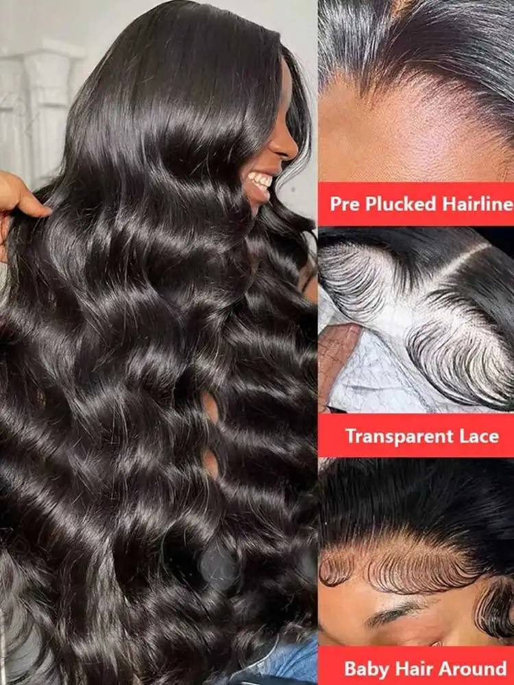 40 42-дюймовые объемные человеческие волосы Парики 13x6 HD Прозрачные кружевные фронтальные парики из человеческих волос Gluless Remy Body Wave Парик фронта шнурка
