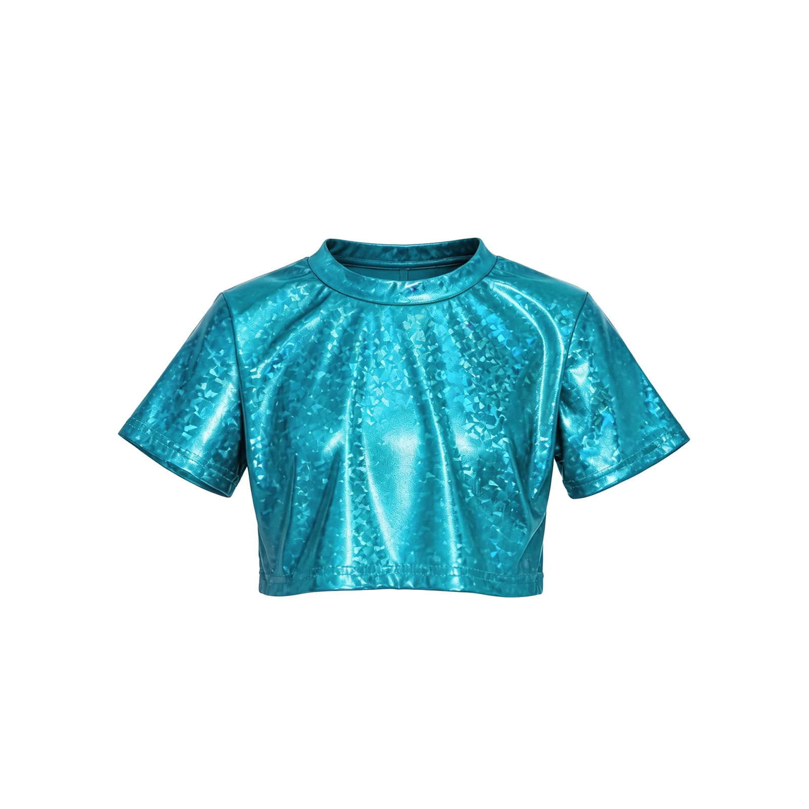 Kids Short-sleeve T-shirts for Girls Jazz Dance Costume Metallic Crop Top 70s Disco Outfit T-shirt Children's Hip Hop Tees Top
