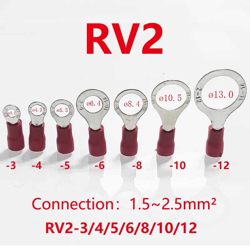 50PCS Wire Insert 1.5-2.5mm² Crimp Terminal RV2-3/4/5/6/8 AWG16-14 Insulated Ring Terminal Tubular Cable Lug Starfix Connector