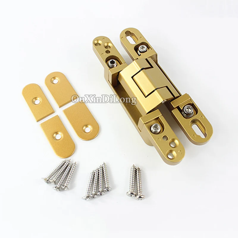 3PCS Super Narrow Zinc Alloy Door Hinges 3D Adjustable Invisible Hidden Cross Hinges Caravan Worktops Folding Hinges Gold/Silver