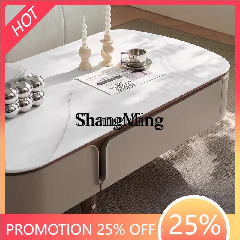 

FG stone coffee table living room household small apartment light luxury tea table advanced modern with drawers