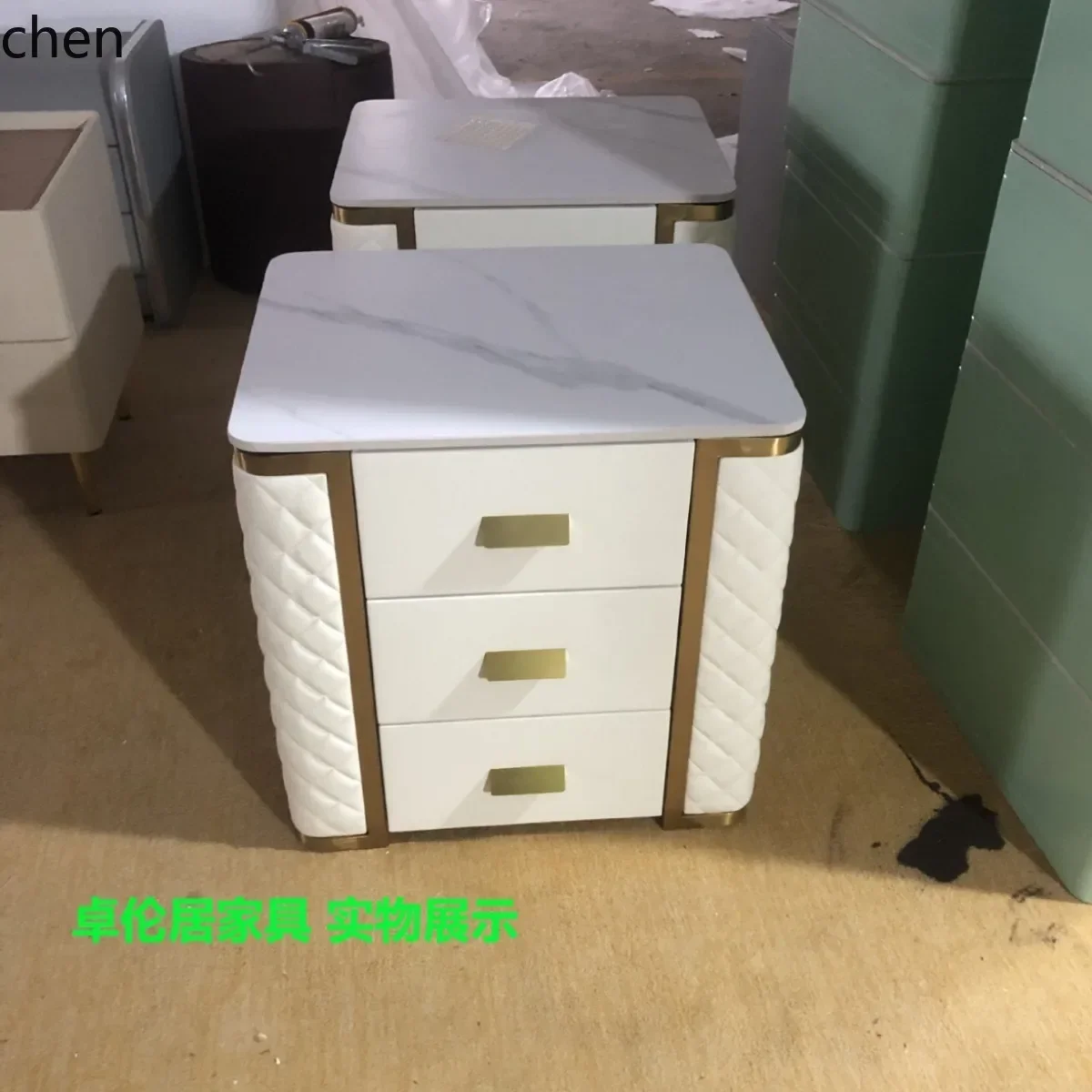 DSA  Solid Wood Bedside Table Light Luxury Bedroom Bedside Cabinet Rock Plate Countertop Storage Cabinet