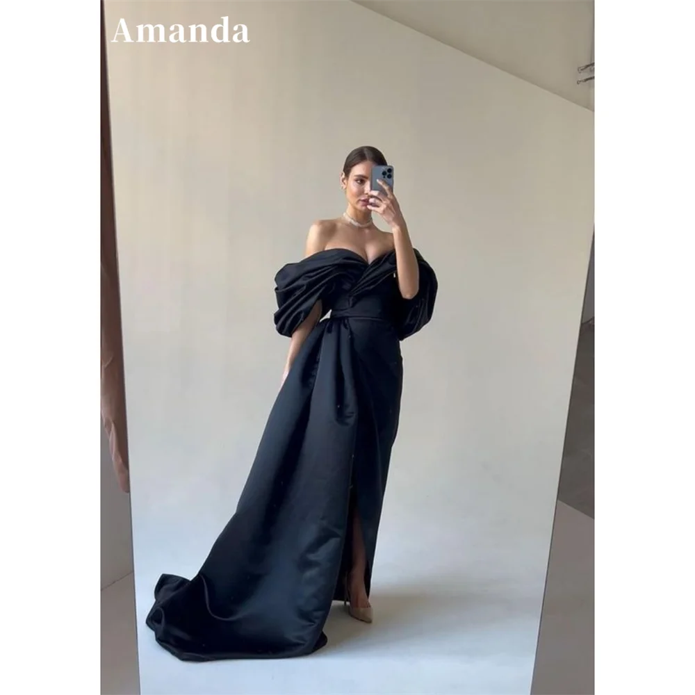 Amanda Sexy Off Shoulder Mermaid Prom Dress Side Split Fishtail فساتين السهرة Black Taffeta Trumpet Vestidos De Noche