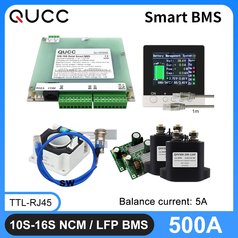 Qucc 5A Balance 500A Smart Bms 10S 12S 13S 14S 15S 16S Peak 1000A 