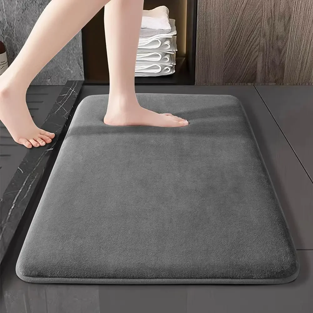 50x80cm Coral Velvet Solid Colour Floor Mat Bathroom Living Room Doorway Water-absorbent Non-slip Mat Bedroom Foot Mat Carpet