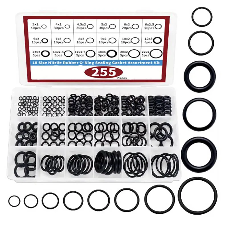 255pcs Rubber O Rings Kit, 18 Size Metric NBR Washer Gasket Sealing Assortment Kit, for Plumbing Faucet, Automotive, Air Or Gas