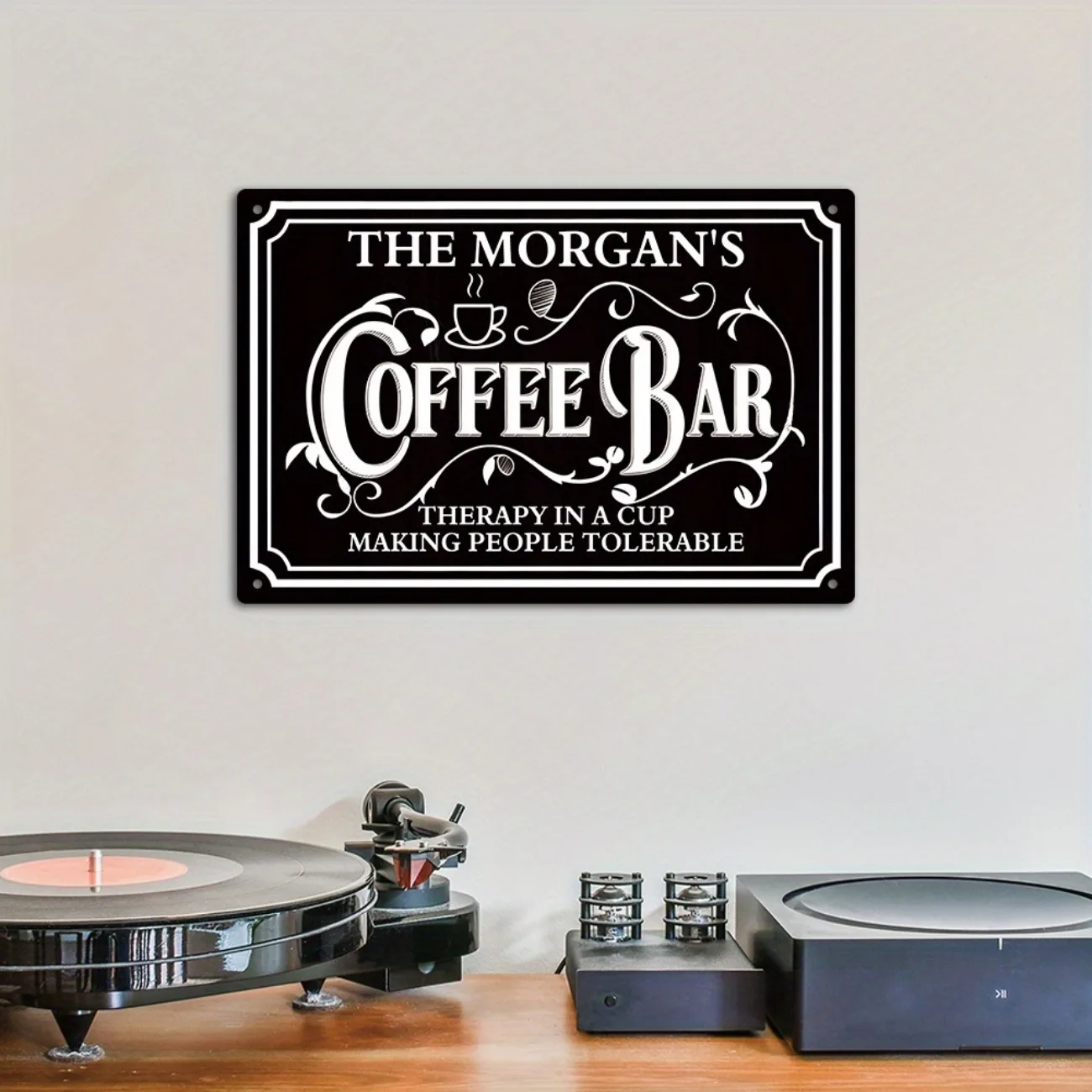 1pc Personalized The Morgan's Coffee Bar Metal Sign - Custom Text - Home Decor - Dust & Water Resistant (Decorative Only)