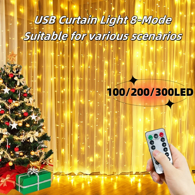 

USB Fairy LED Curtain Lamp, 8 Modes, Suitable for Weddings, Party, Ramadan, Birthday,Families, Bedrooms, Festival Decorations