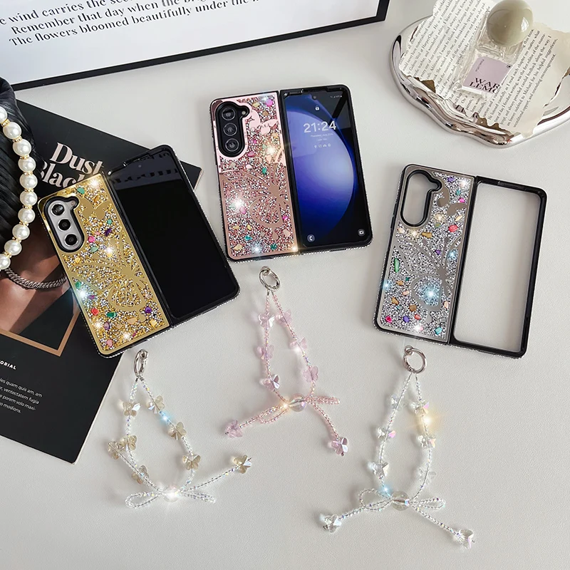 Bling Diamond Butterfly Crystal Bracelet Case For Samsung Galaxy Z Fold 6 Fold 5 Fold 4 3 Glitter Rhinestone Protective Cover - Image 6