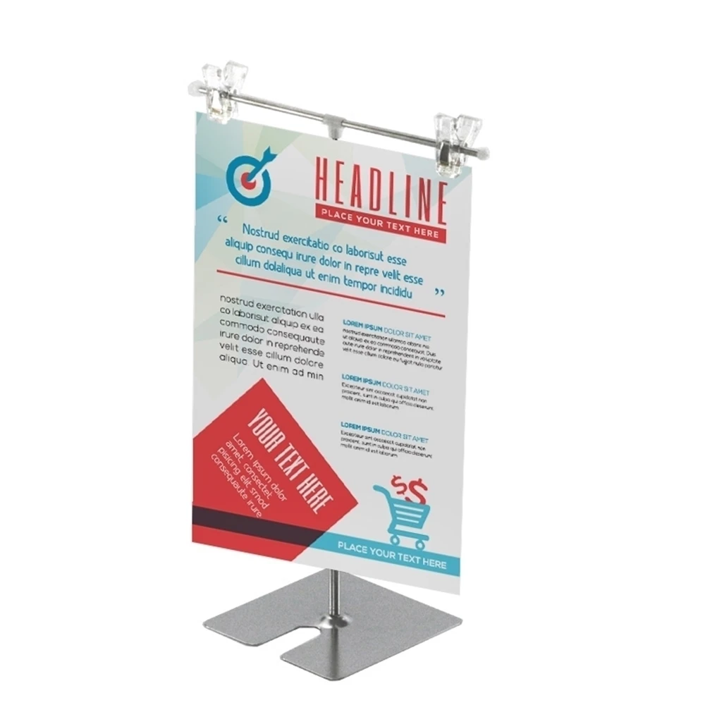 

Height Adjustable Display Stainless Steel Poster Clip Promotion Sign Holder Sales Cardboard Display Racks Stand