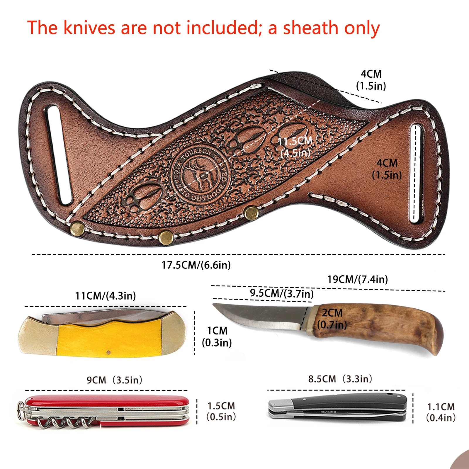 Étui en cuir gravé Tourbon pour couteau à lame fixe, organiseur de poche EDC pour couteau pliant (couteaux non inclus)