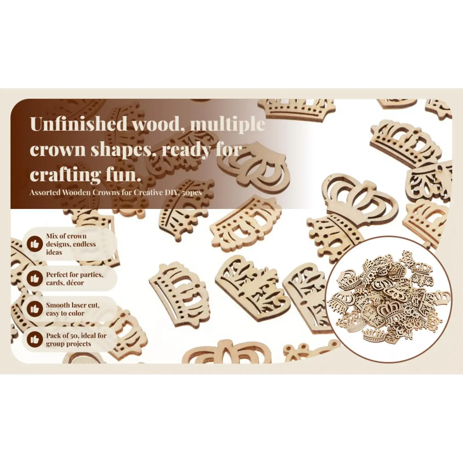 

50 Pcs Mini Unpainted Natural Hollow Wooden Shapes Embellishment Pendant