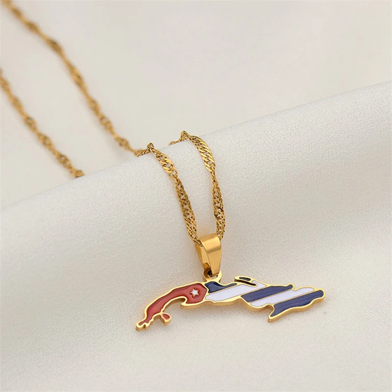 Fashion La República de Cuba Map Flag Pendant Necklace Stainless Steel Men Women Maps Jewelry Gift