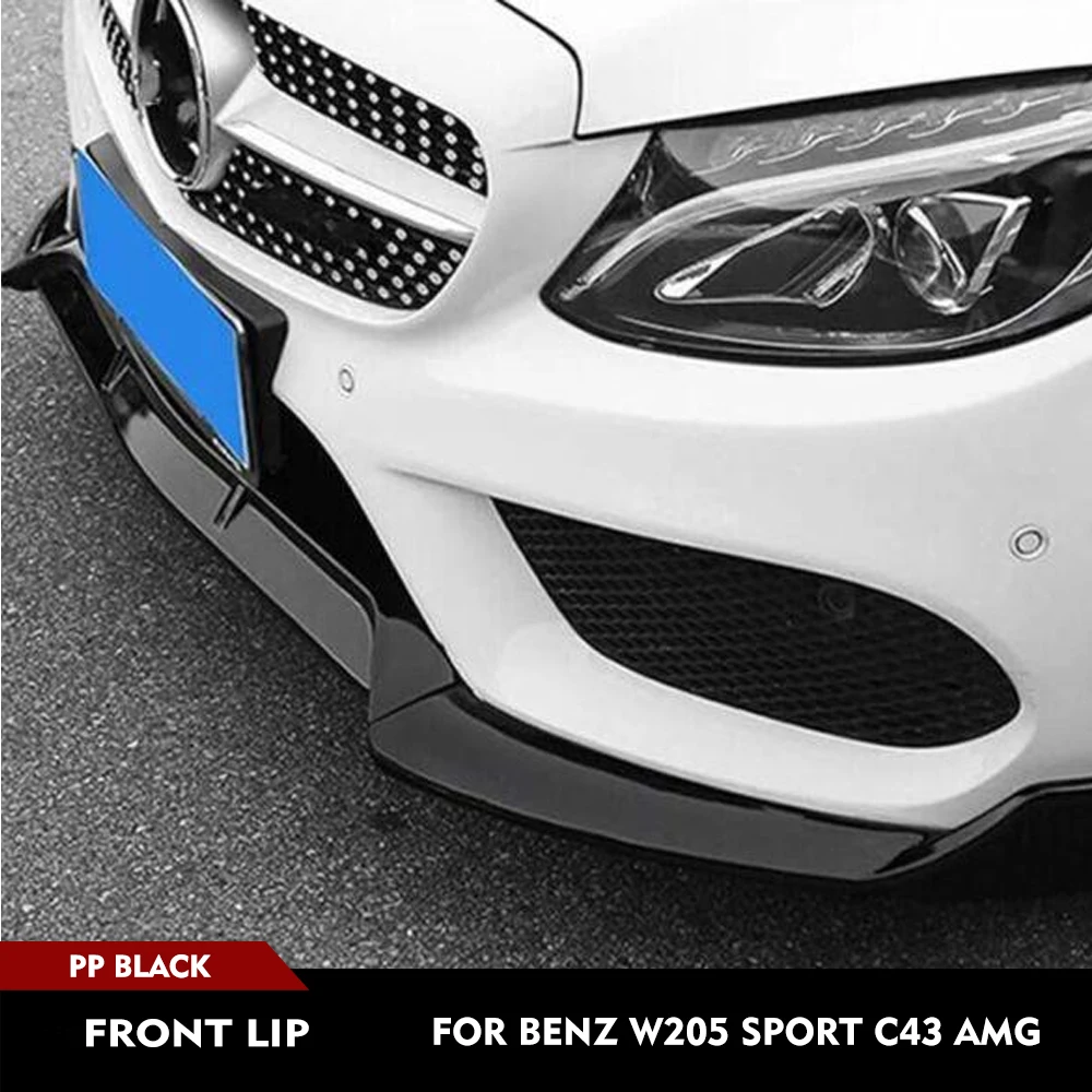 

Для Mercedes-Benz C-класса W205 C180 C200 C300 Sport C43 AMG 2015-2018, 3 шт., глянцевый черный сплиттер (накладка) на передний бампер из полипропилена