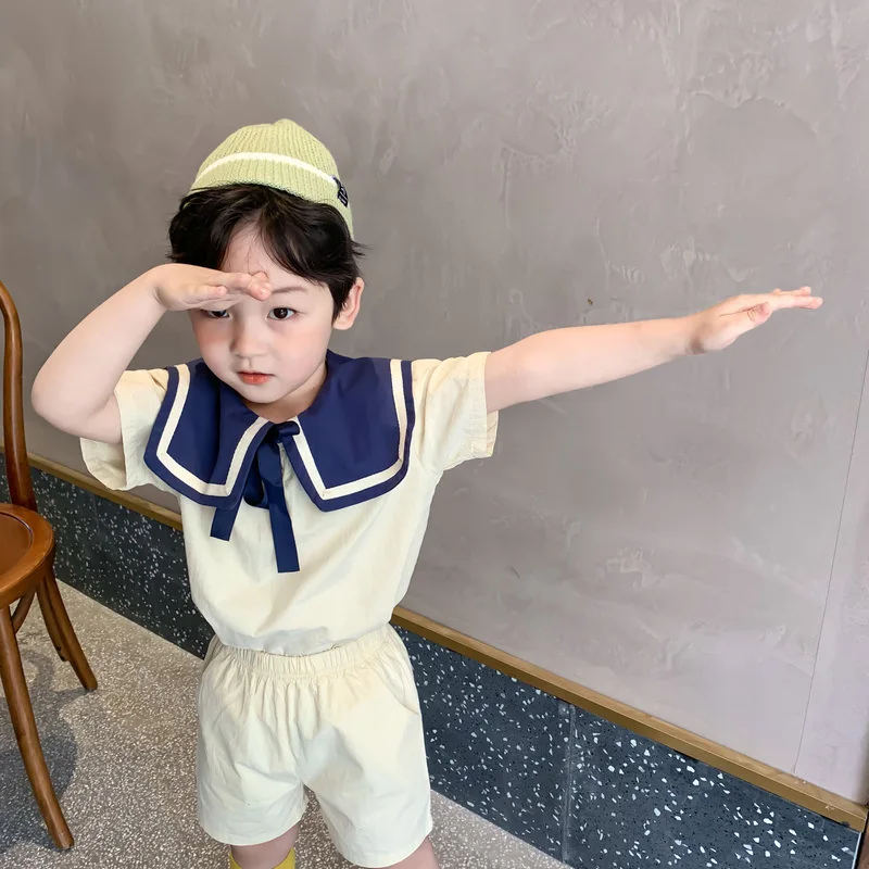 Children Clothing Suit 2023 Spring Summer Sweet Style Boys and Girls Korean Preppy Style Cotton Dress Brother and Sister Clothes