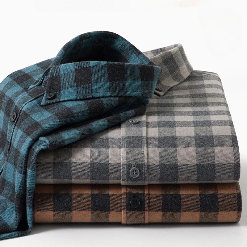 Hight quality 100%cotton brushed plaid long sleeve shirts for men slim fit casual tops soft designer vintage elegant clothes