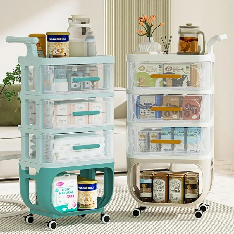 

Plastic Storage Shelf Multi Layers Living Room Snack Storage Cabinet Small Cart Storage Rack Home Organization Movable Shelf