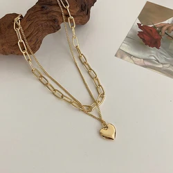 IHUES collar de Color dorado para mujer, cadena de suéter de Hip-hop, colgante de amor, cadena larga de suéter, collares multicapa, joyería de moda