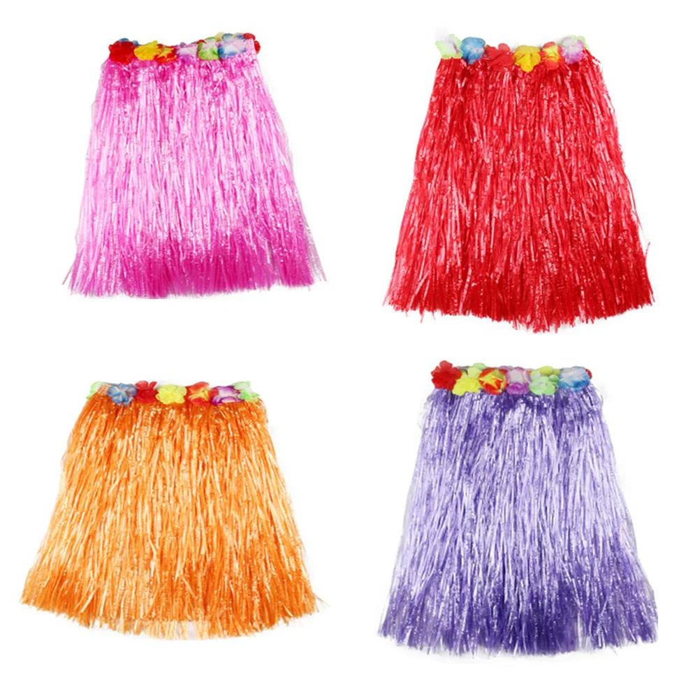 4 stuks 40 cm kinderen tropische hula dans rok verstelbare tailleband kleurrijke bloemen kostuum voor strand luau partijen Hawaii gras rok